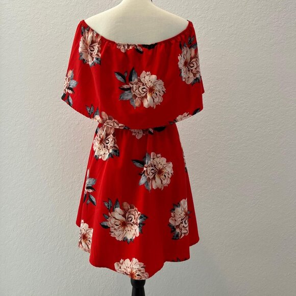 Asymmetrical Red Floral Summer Dress -  Large - Picture 2 of 2